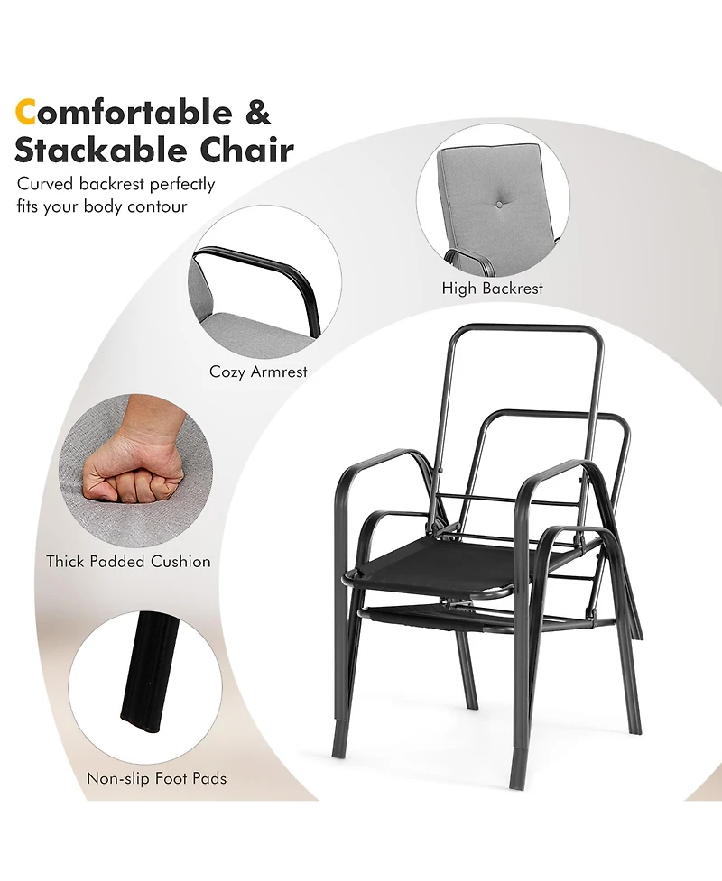 Gymax Set of 4 Patio Dining Chairs High-Back Cushions Space Saving