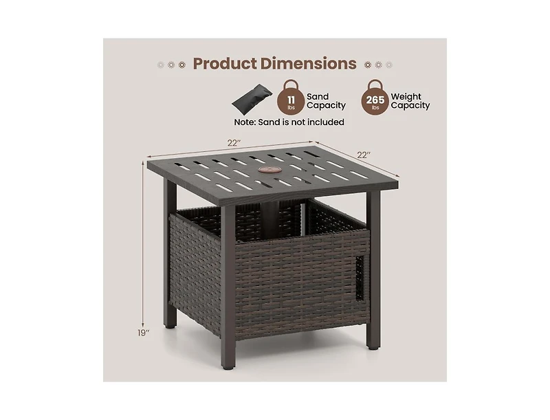 Slickblue All-Weather Pe Wicker Patio Side Table with Umbrella Hole for Outdoor Use