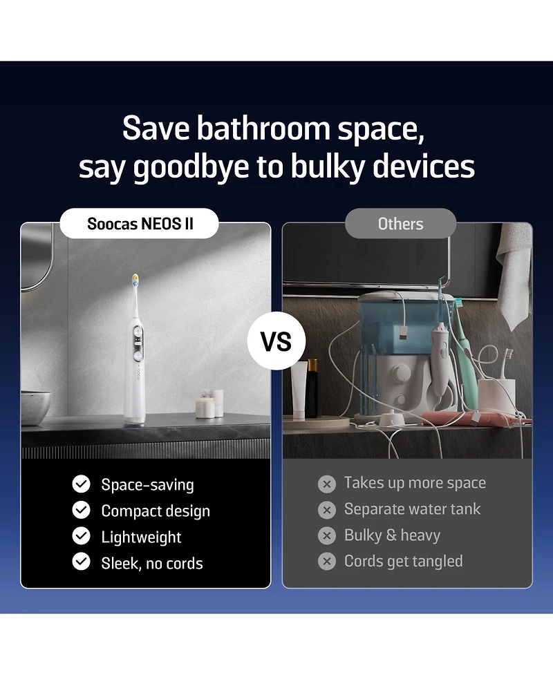 Soocas Neos Ii Electric Toothbrush with Water Flosser, Sonic Electric Toothbrush for Adults, Cordless Water Flosser for Travel
