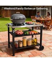 Flynama 3-Tier Black Outdoor Grill Cart with Stainless Steel Top