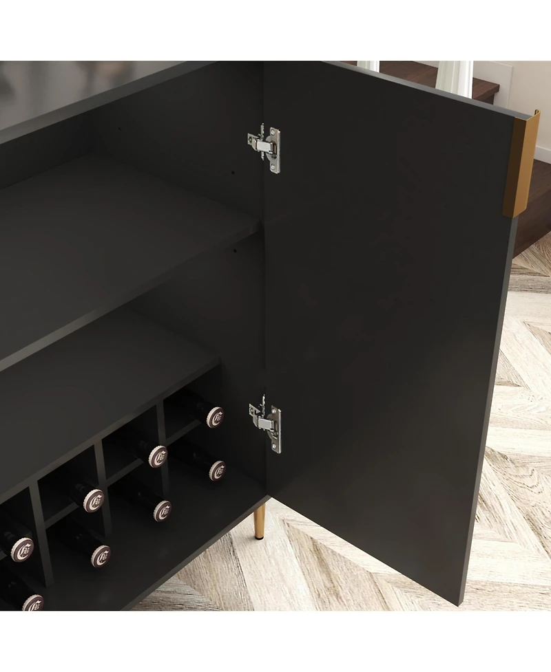 Flynama Black Home Cabinet with Adjustable Shelf
