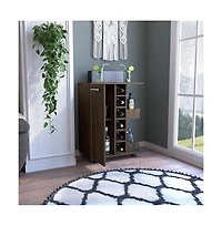 Flynama Dark Bar Cart with 4 Casters, Cabinet and 6 Bottle Cubbies