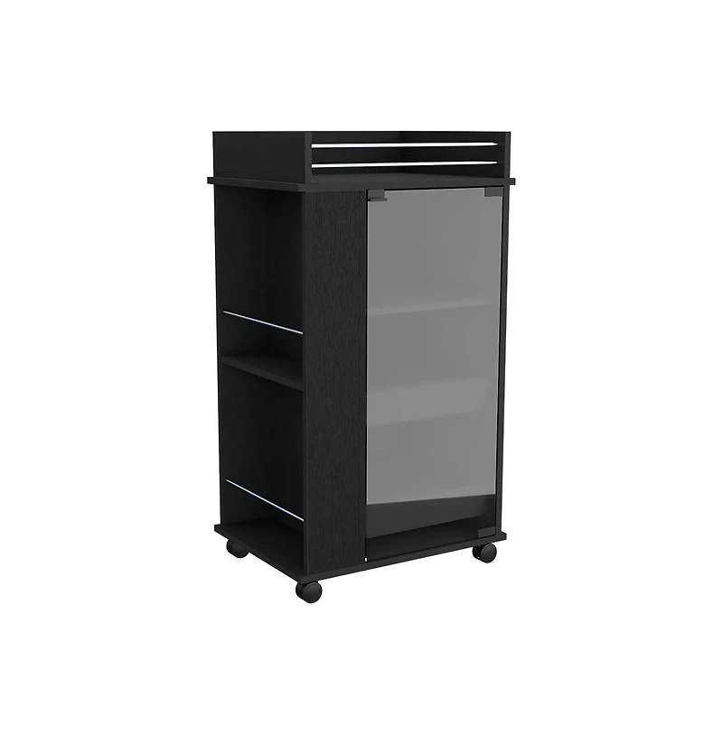 Flynama Beaver Wengue Bar Cart with Glass Door, 2 Side Shelves and Casters