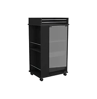 Flynama Beaver Wengue Bar Cart with Glass Door, 2 Side Shelves and Casters