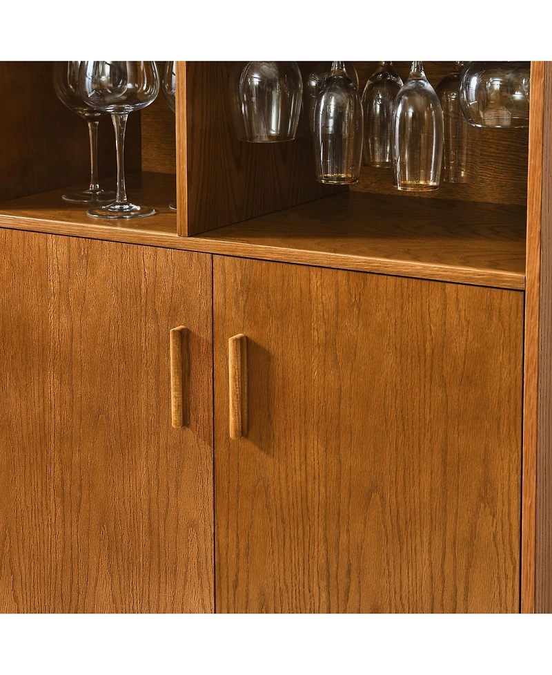 Flynama Wine Cabinet with Wine Glass Holder and Adjustable Shelf, Farmhouse Buffet Sideboard