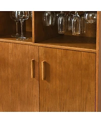 Flynama Wine Cabinet with Wine Glass Holder and Adjustable Shelf, Farmhouse Buffet Sideboard