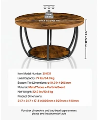 Gouun Modern 2-Tier Round Coffee Table with Metal Frame