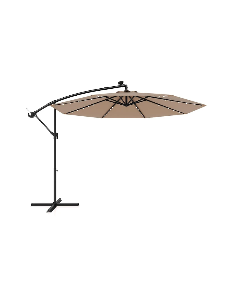 Gouun 10 ft Solar Led Offset Hanging Patio Umbrella with 40 Lights and Cross Base