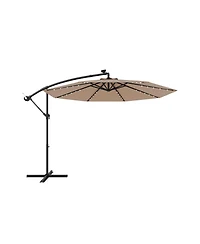Gouun 10 ft Solar Led Offset Hanging Patio Umbrella with 40 Lights and Cross Base