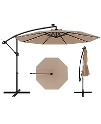 Gouun 10 ft Solar Led Offset Hanging Patio Umbrella with 40 Lights and Cross Base