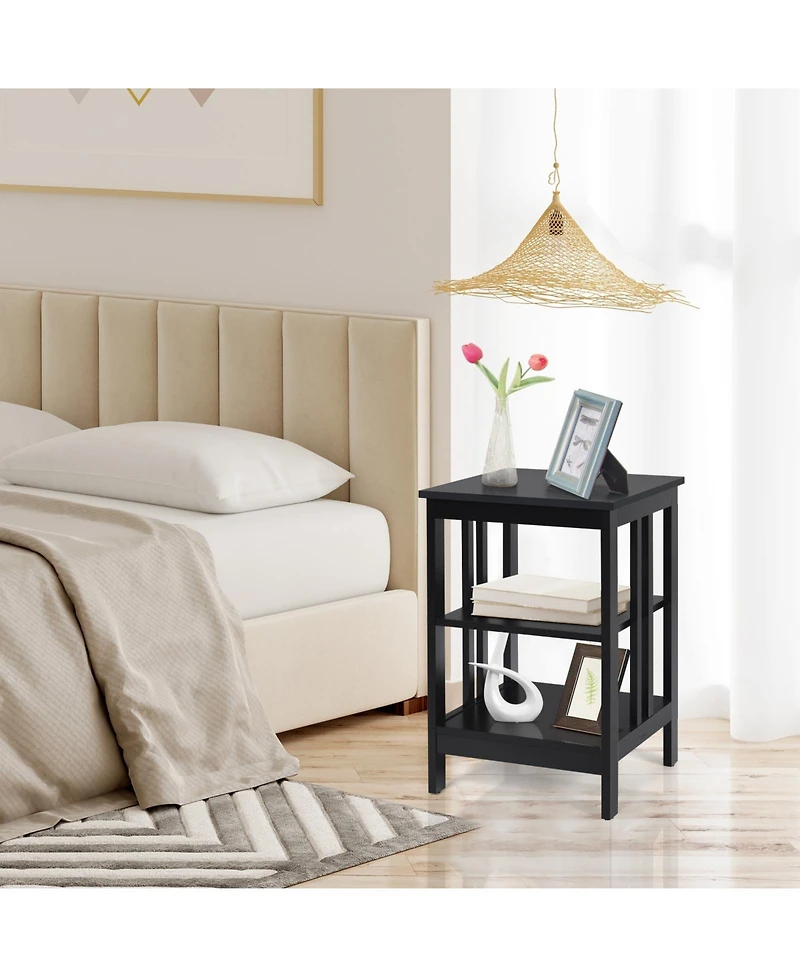 Gouun 3-Tier Square Nightstand with Side Baffles and Round Corners, 16 x 16 x 24 in