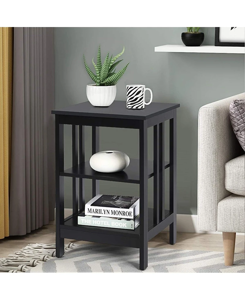 Gouun Set of 2 3-Tier Nightstands with Reinforced Side Bars and Open Shelves