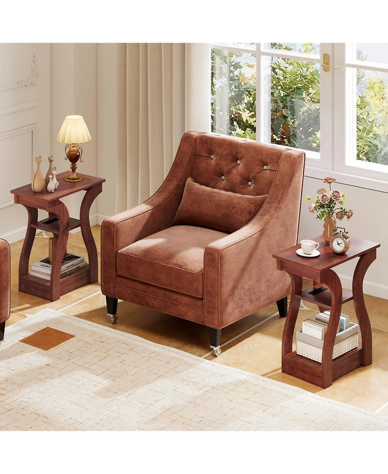 Gouun Set of 2 3-Tier End Tables with Charging Station and Open Shelves