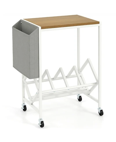 Gouun Rolling 2-Tier Record Player Stand with Vinyl Storage and Magazine Holder, 20 x 12 x 25 in