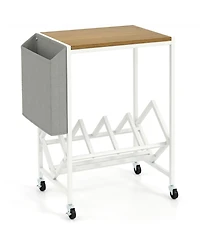 Gouun Rolling 2-Tier Record Player Stand with Vinyl Storage and Magazine Holder, 20 x 12 x 25 in