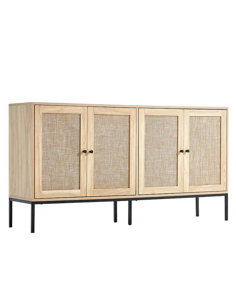 Gouun Rattan Cabinet, Rattan Storage Cabinet with 4 Magnetic Doors and Adjustable Shelves, Sideboard Buffet Cabinet for Hallway, Entryway, Living Room