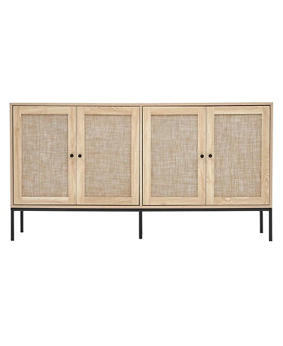 Gouun Rattan Cabinet, Rattan Storage Cabinet with 4 Magnetic Doors and Adjustable Shelves, Sideboard Buffet Cabinet for Hallway, Entryway, Living Room