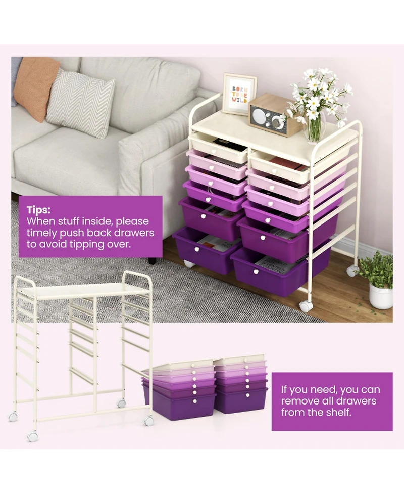 Gouun Compact 12-Drawer Rolling Organizer Cart with Metal Frame