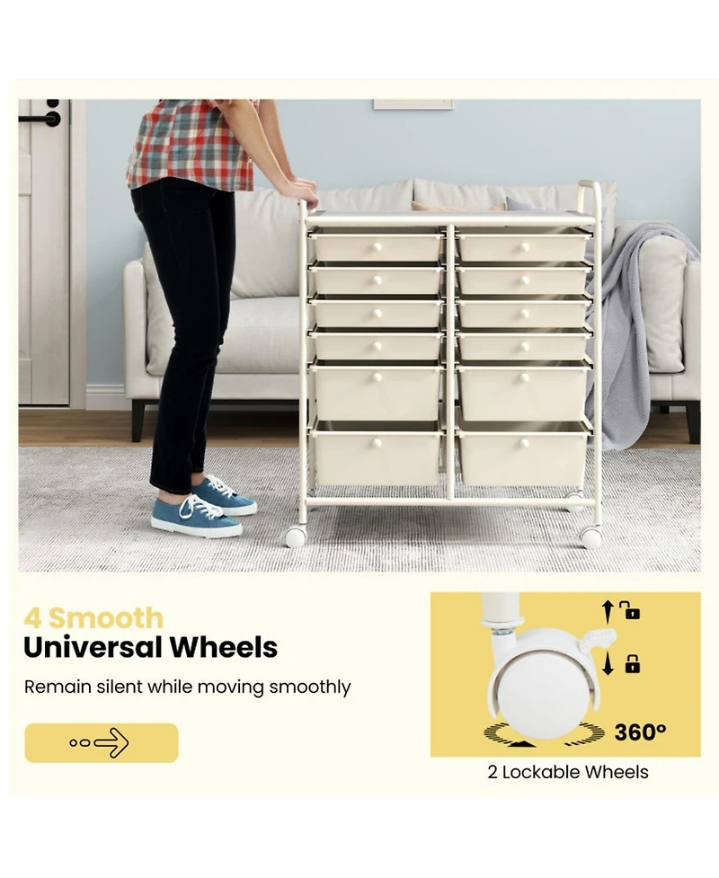Gouun 12-Drawer Multi-Purpose Rolling Cart with Removable Drawers and Top Storage