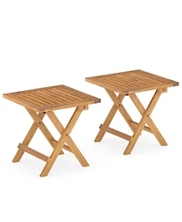 Gouun Set of 2 Acacia Wood Folding Outdoor Side Tables with X-Shaped Frame