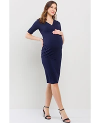 Hello Miz Maternity Wrap V-Neck Nursing Midi Dress