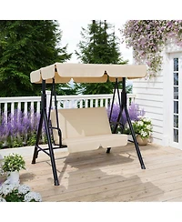 Homfan Outdoor Porch Swing with Adjustable Canopy Patio Swing, Heavy Duty for Adults, Metal Frame Garden, Backyard and Poolside