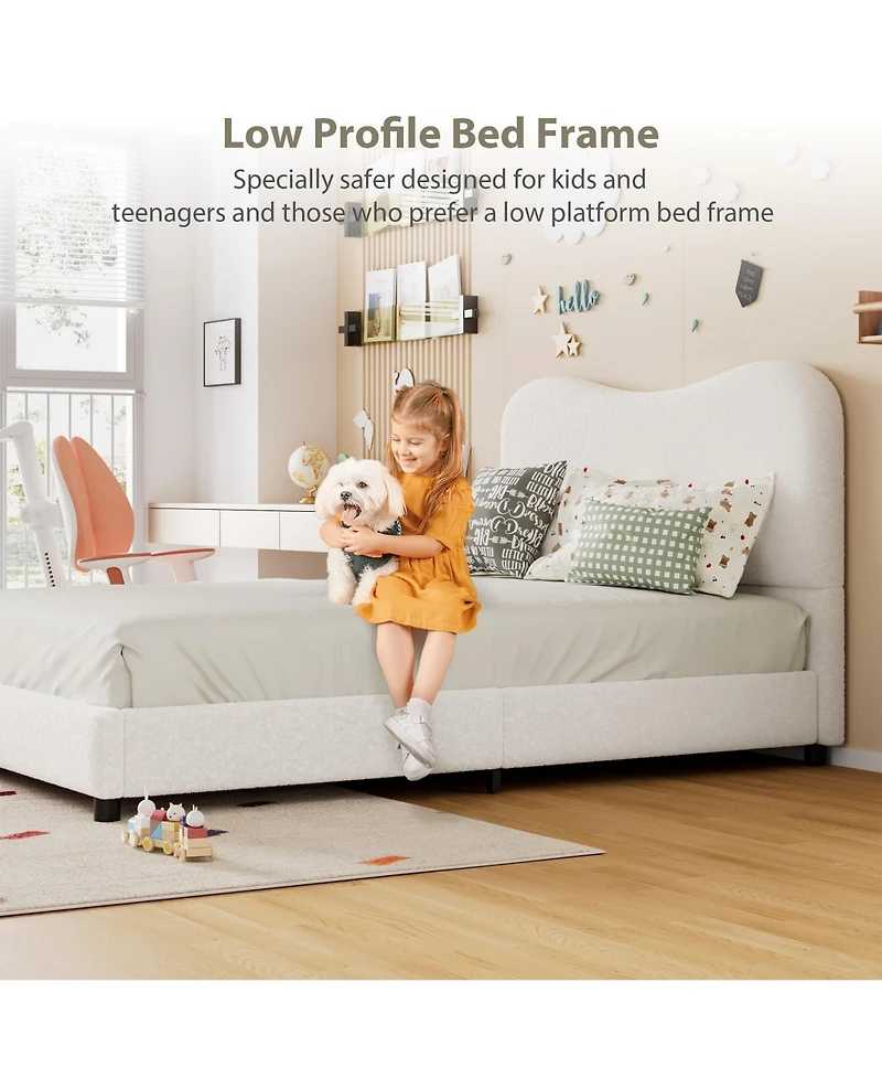 Homfan Soft Upholstered Kids Bed Frame with Headboard, Low Profile Platform, Strong Wooden Slats, Noise-Free, No Box Spring Needed