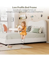 Homfan Soft Upholstered Kids Bed Frame with Headboard, Low Profile Platform, Strong Wooden Slats, Noise-Free, No Box Spring Needed
