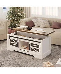 Homfan 47 Inch Farmhouse Lift Top Coffee Table with Sliding Barn Doors, Spacious Hidden Storage, Rectangle Entryway Cabinet