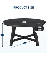 Homfan Modern 36 Inch Round Coffee Table, Industrial Style, Black Metal Frame, Wood Grain Top, Thick Legs, Adjustable Feet, Easy Assembly