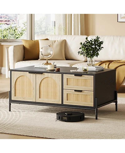 Homfan Perfect Coffee Table with Open Shelves, 2 Tier Modern Industrial Design for Living Room, Rustic Wood Finish for Apartments, Small Table