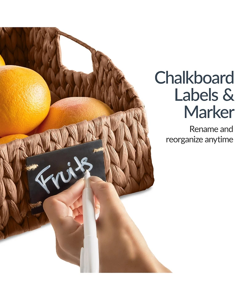 Best Choice Products Hyacinth Angled Pantry Storage Baskets W/ Handles, Chalkboard and Marker (Set of 3)