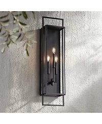 Possini Euro Design Jericho 35" High Modern Outdoor Wall Light Fixture Mount Porch House Weatherproof Textured Black Glass Shade