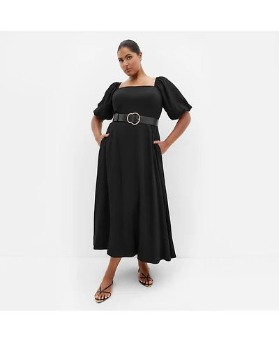 City Chic Women's Collins Puff Sleeve Belted Maxi Dress