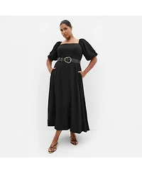 City Chic Women's Collins Puff Sleeve Belted Maxi Dress