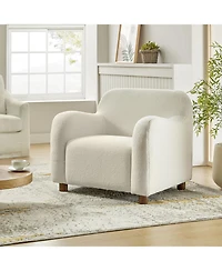 Berken 35'' Wide Lamb Wool Upholstered Teddy Armchair with Solid Wood Legs