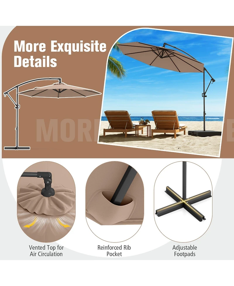 Gouun 10 ft Offset Cantilever Patio Umbrella with Infinite Tilt and 360 Rotation