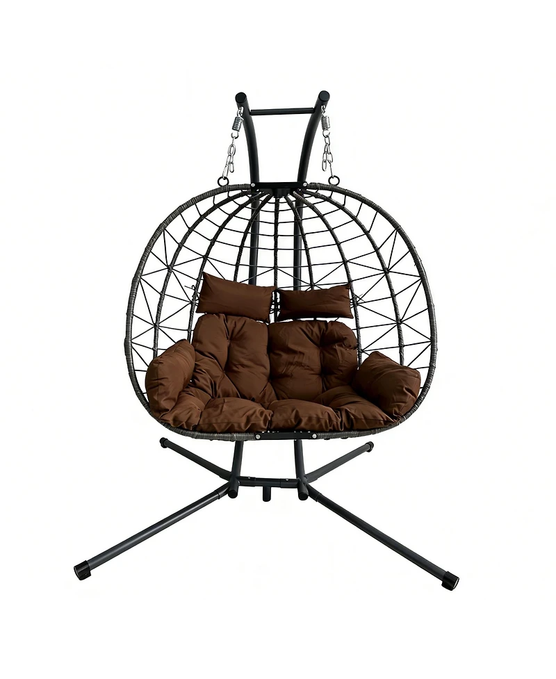 Rainsken Oversized 2-Seater Hanging Egg Chair with Stand and Cushions, Double Swing Chair for Indoor and Outdoor Use in Bedroom, Balcony and Garden