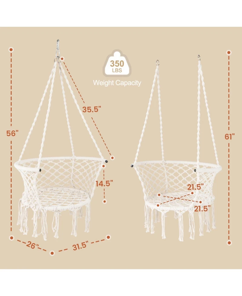 Sugift Macrame Hammock Swing Hanging Cotton Rope Chair
