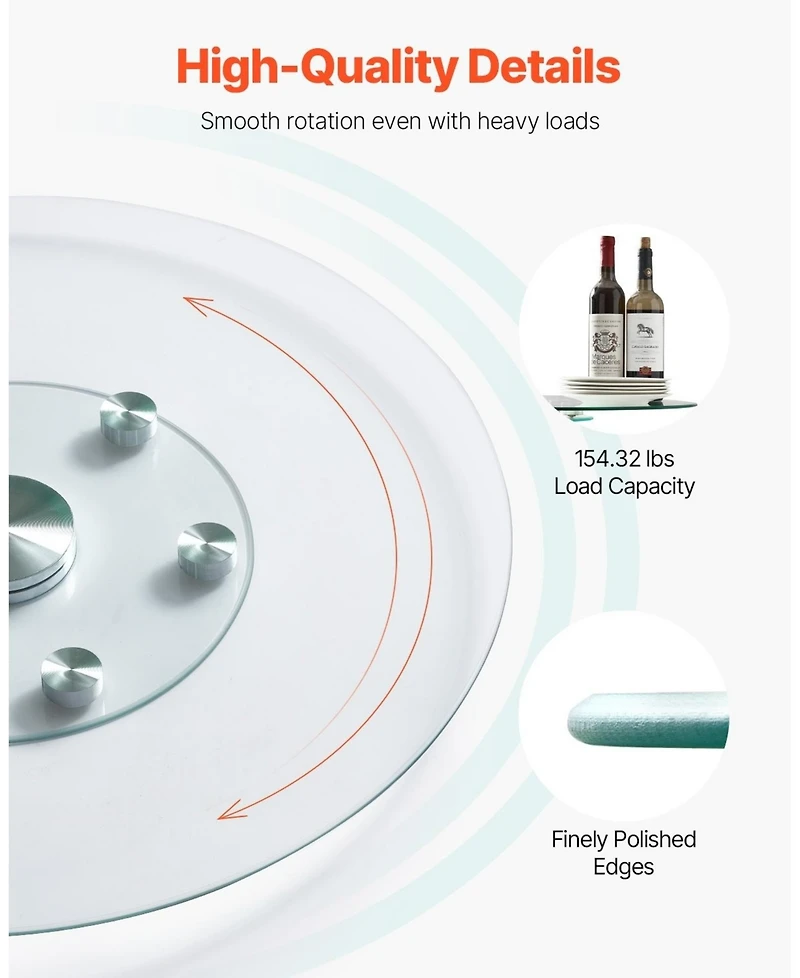 Sugift 30 in Tempered Glass Lazy Susan with 360-degree Rotation for Dining and Gatherings