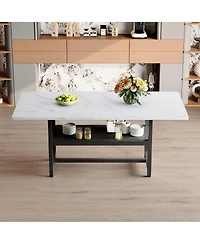 Rainsken 71" Rectangular Dining Table with Storage Shelf, Mdf Top and Metal Legs for Kitchen, Dining Room and Living Room