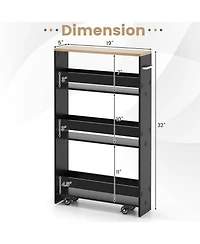 Gouun 4-Tier Slim Rolling Kitchen Storage Cart with Side Handle and Guard Rails
