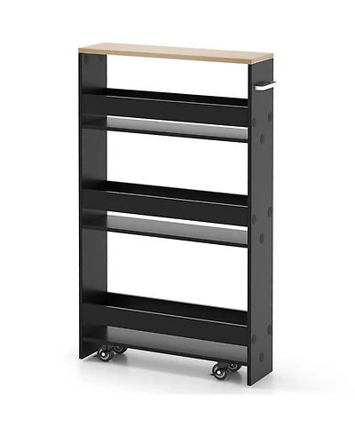 Gouun 4-Tier Slim Rolling Kitchen Storage Cart with Side Handle and Guard Rails
