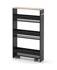 Gouun 4-Tier Slim Rolling Kitchen Storage Cart with Side Handle and Guard Rails