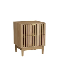 Rainsken Mid-Modern Style Nightstand Set of 2, Bedside Table with Grille Design and 2 Storage Drawers for Bedroom, Living Room