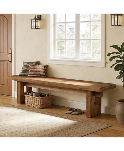 Tribesigns 63" Solid Wood Bench, Extra Long Farmhouse Dining Bench for Kitchen Table, Rustic Wooden Entryway Bench, End of Bed Indoor Seating