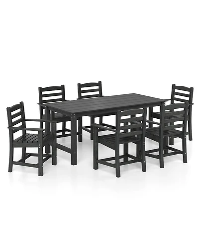 Sugifit 7-Piece Outdoor Dining Table Set for 6 People 67 in Hdpe Patio Rectangle Table and 6 Armchairs