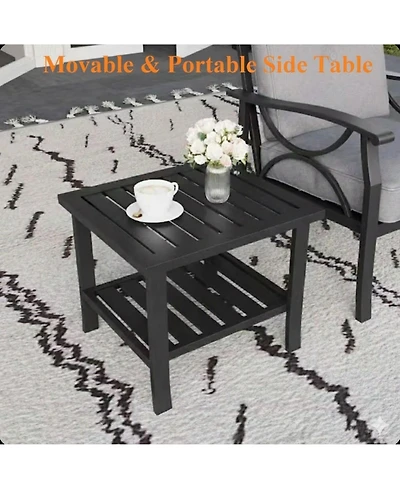 Mondawe 19" Square Metal Outdoor Side Table, 2-Tier Patio End Table