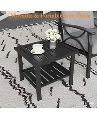 Mondawe 19" Square Metal Outdoor Side Table, 2-Tier Patio End Table