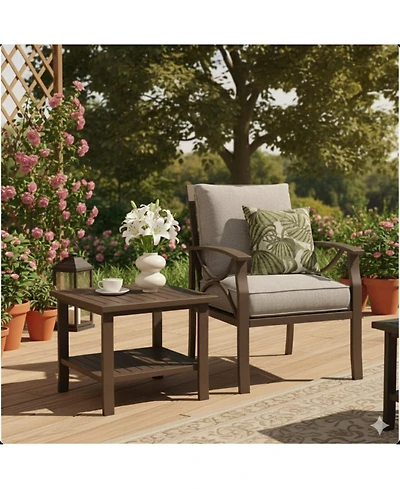 Mondawe 19" Square Metal Outdoor Side Table, 2-Tier Patio End Table
